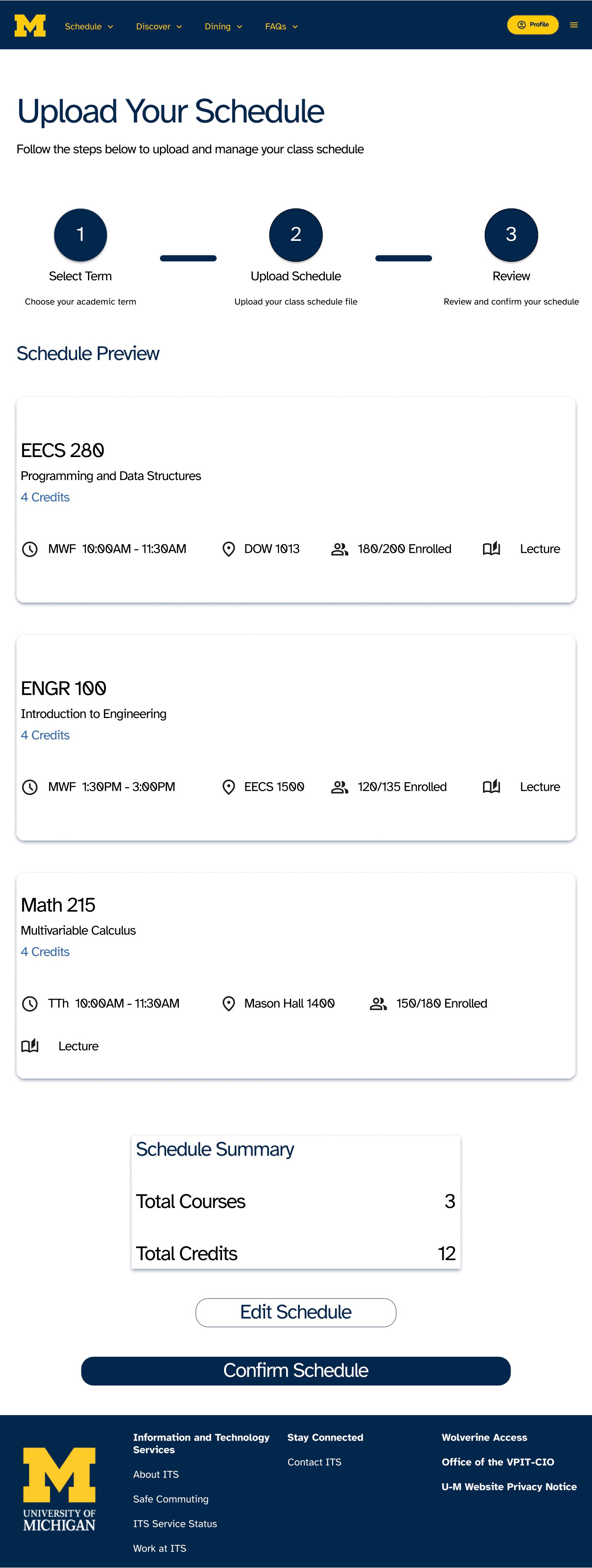 MI Maizey schedule upload flow